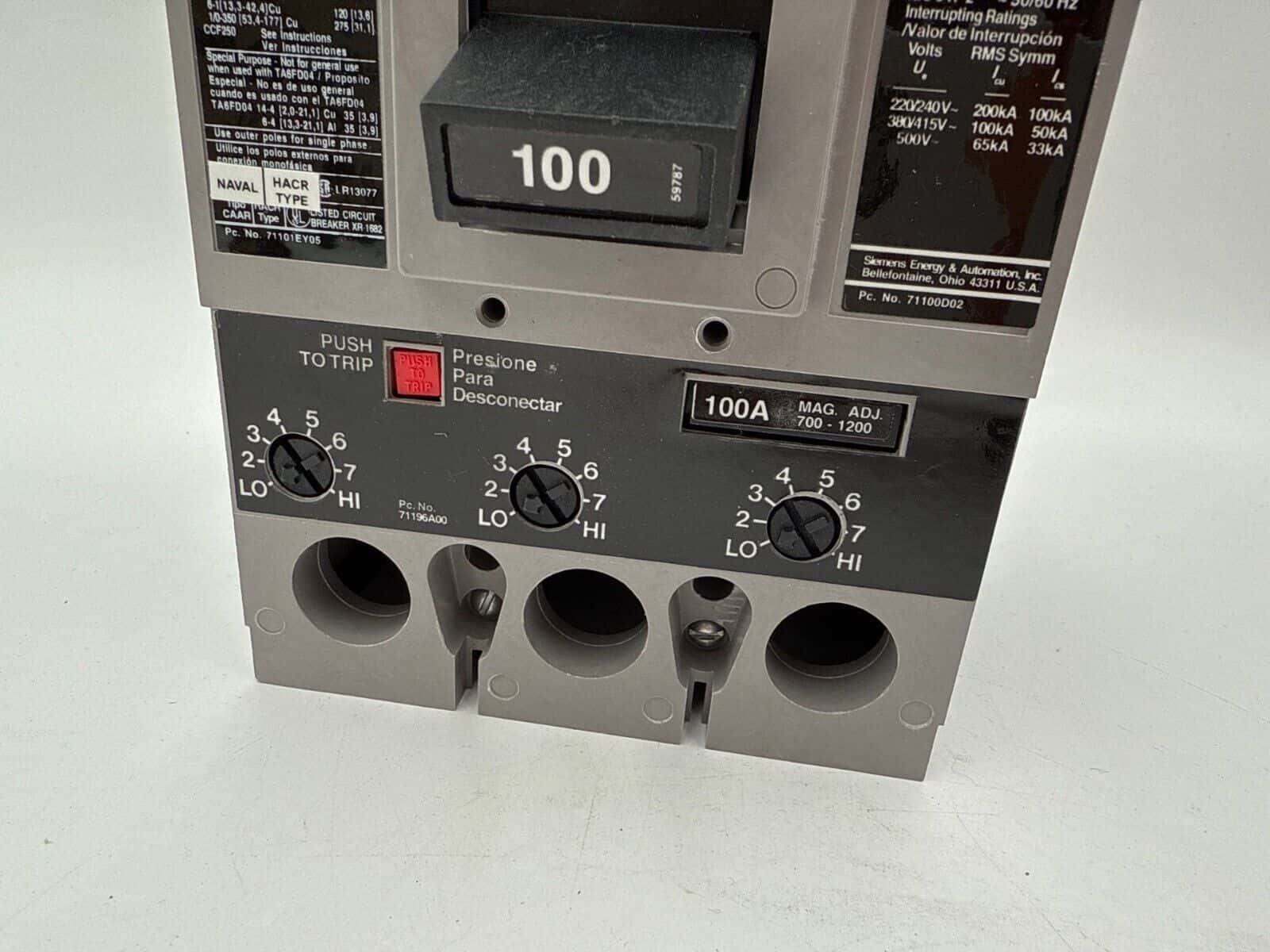100 Amps, Siemens #HHFXD63B100, Circuit Breaker, 3-Pole, 600 Volts, NEW - Image 3
