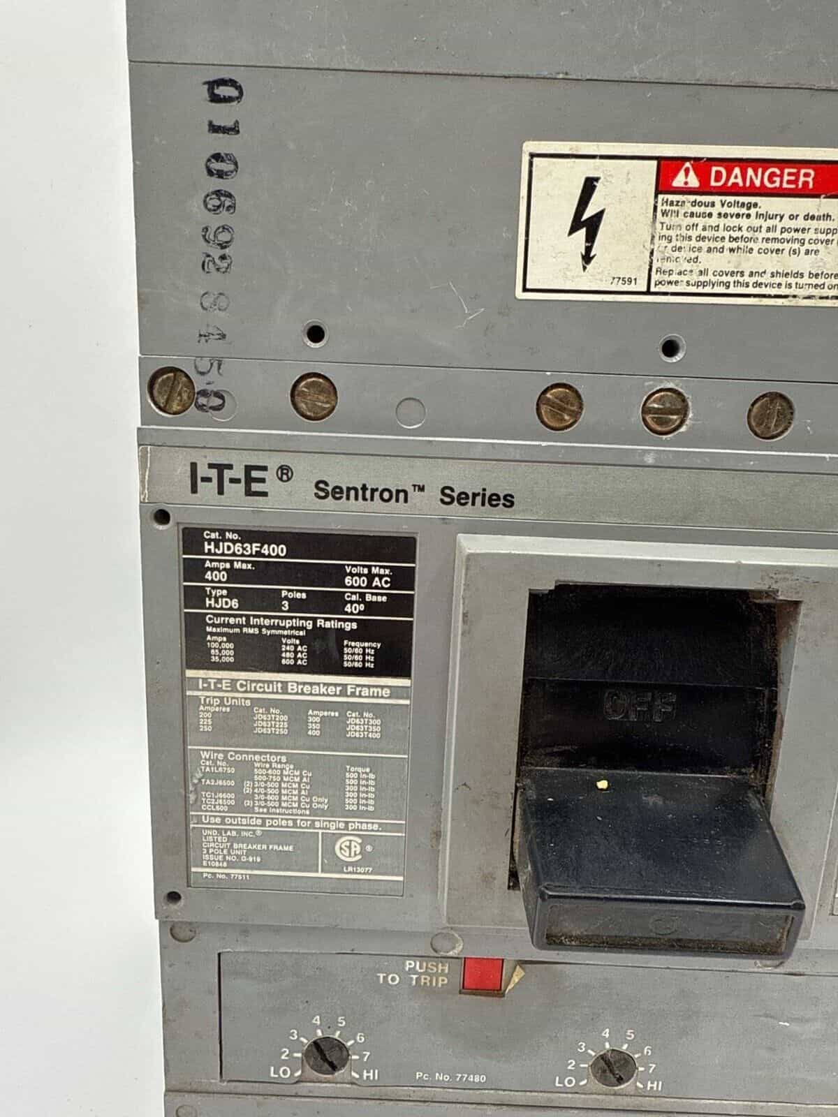 350 Amps, Siemens #HJD63B350, Circuit Breaker, 3-Pole, 600 Volts - Image 2