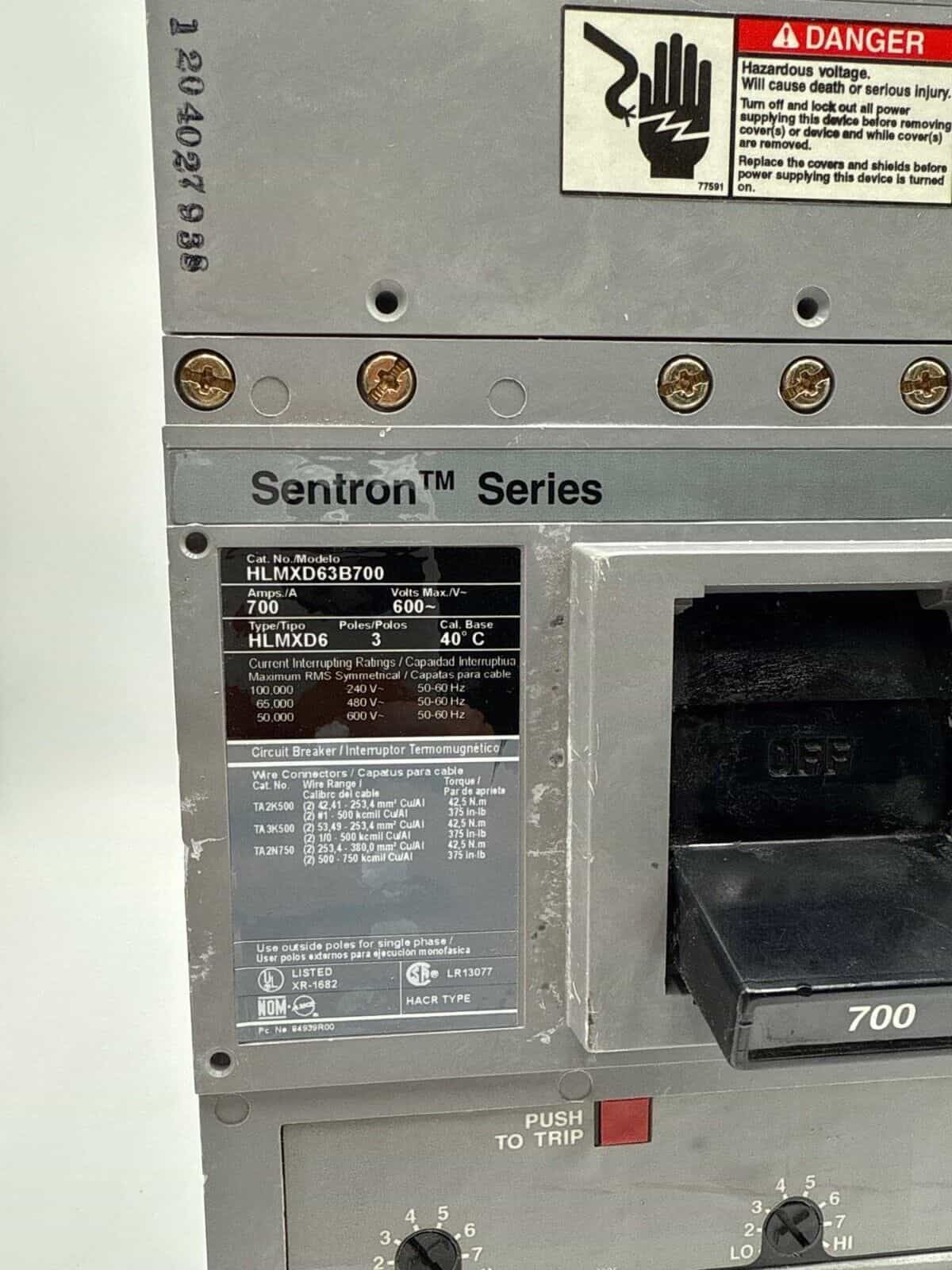 700 Amps, Siemens #HLMXD63B700, Circuit Breaker, 3-Pole, 600 Volts - Image 2