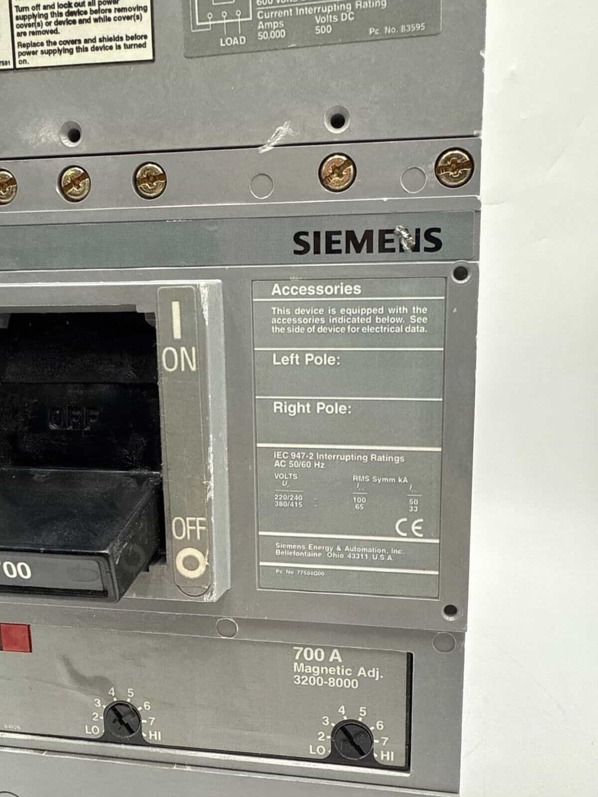 700 Amps, Siemens #HLMXD63B700, Circuit Breaker, 3-Pole, 600 Volts - Image 3