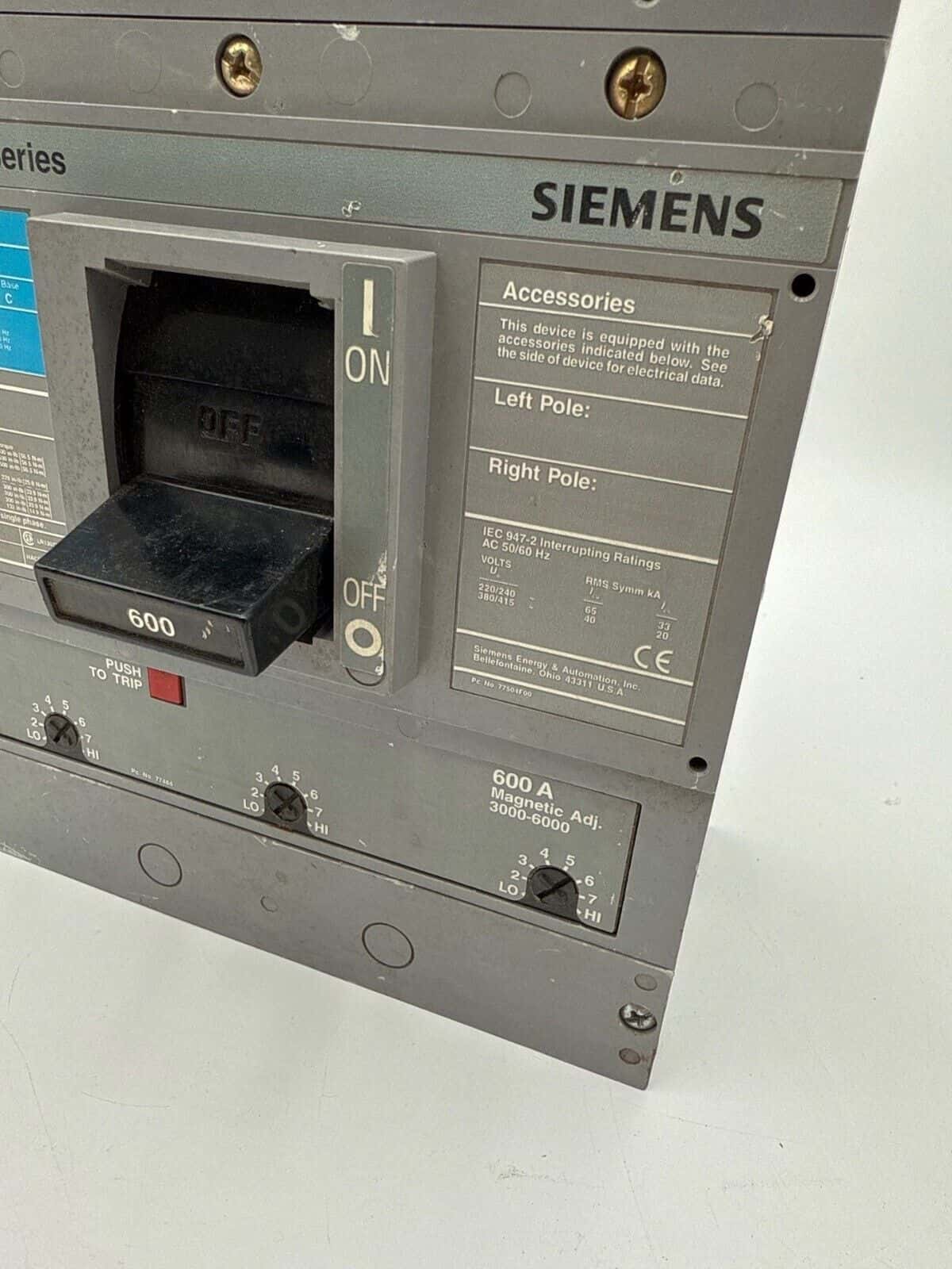 600 Amps, Siemens #LXD63B600, Circuit Breaker, 3-Pole, 600 Volts, Bolt-On - Image 3