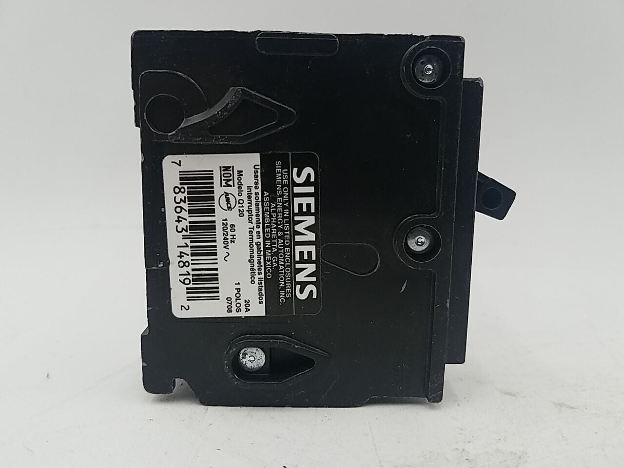 20 Amps, Siemens #Q120, Circuit Breaker, 1-Pole, 240/120 Volts - Image 2