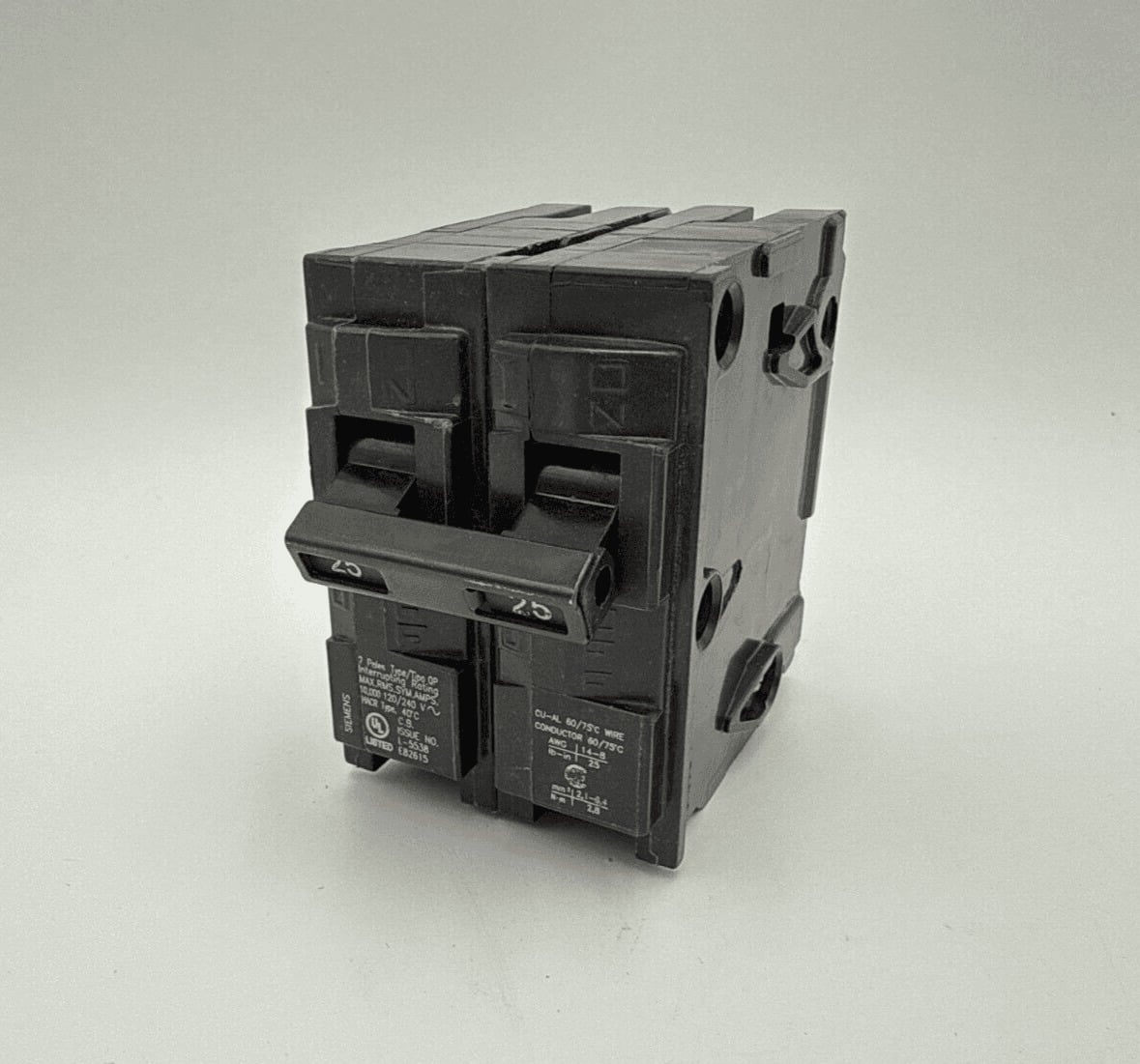 25 Amps, Siemens #Q225, Circuit Breaker, 2-Pole, 240/120 Volts, NEW - Image 1