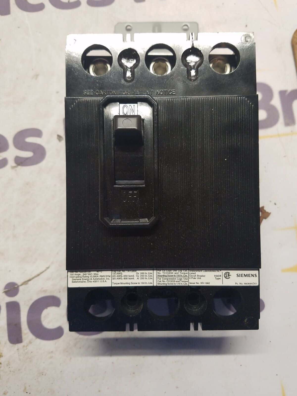 150 Amps, Siemens #QJ23B150, Circuit Breaker, 3-Pole, 240 Volts, Bolt-On, NEW - Image 2