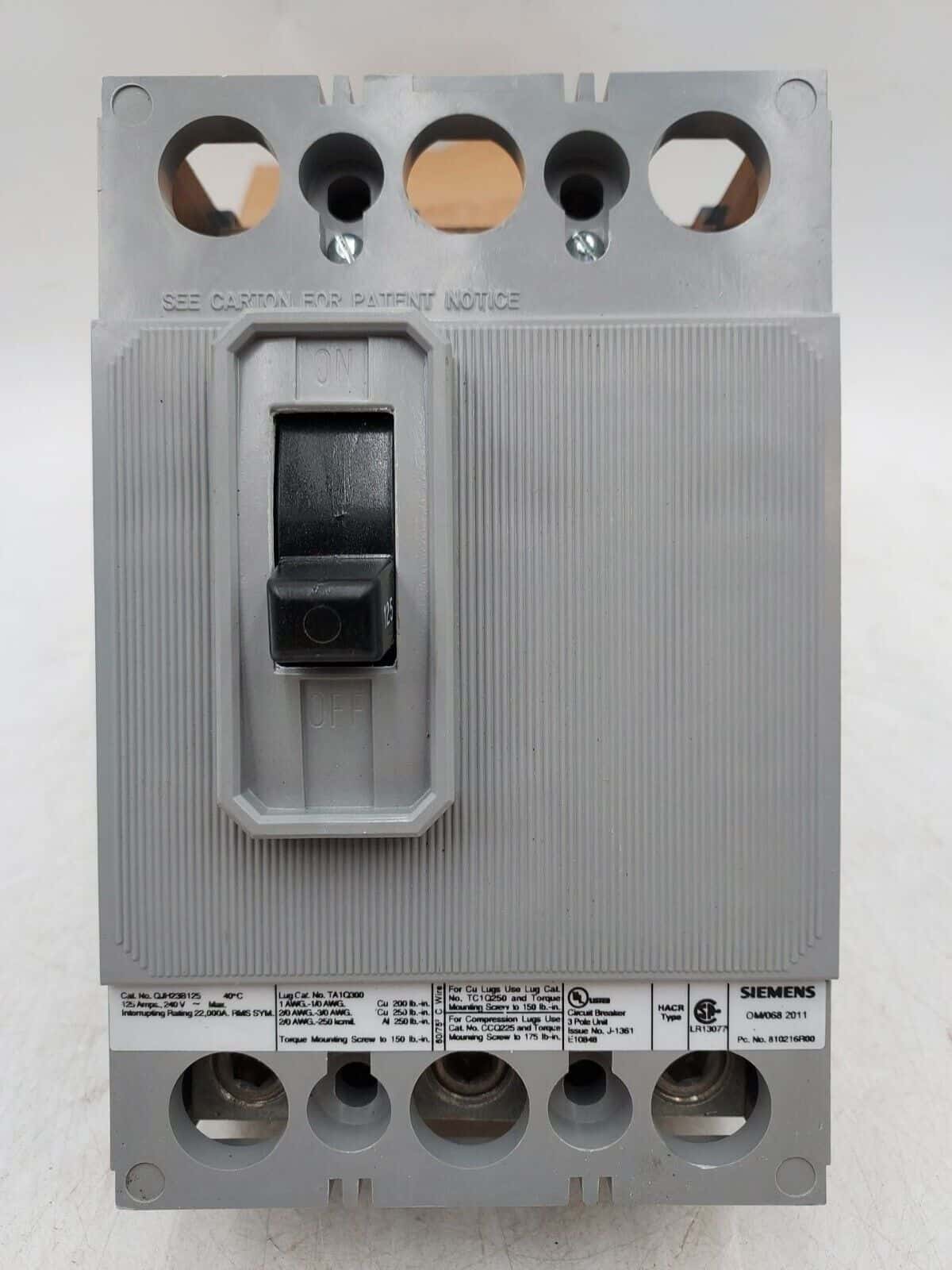 125 Amps, Siemens #QJH23B125, Circuit Breaker, 3-Pole, 240 Volts, Bolt-On, NEW - Image 3