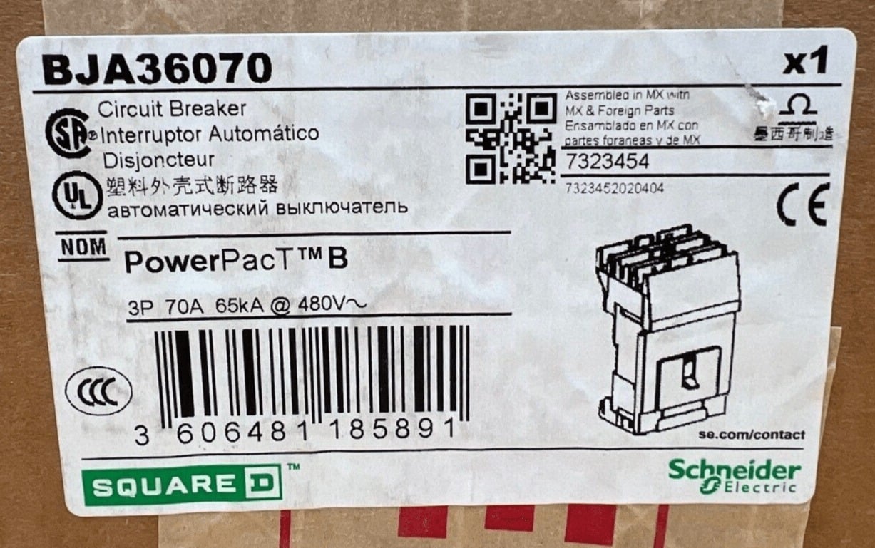 70 Amps, Square D #BJA36070, I-Line Circuit Breaker, 3-Pole, 600 Volts, NEW - Image 3