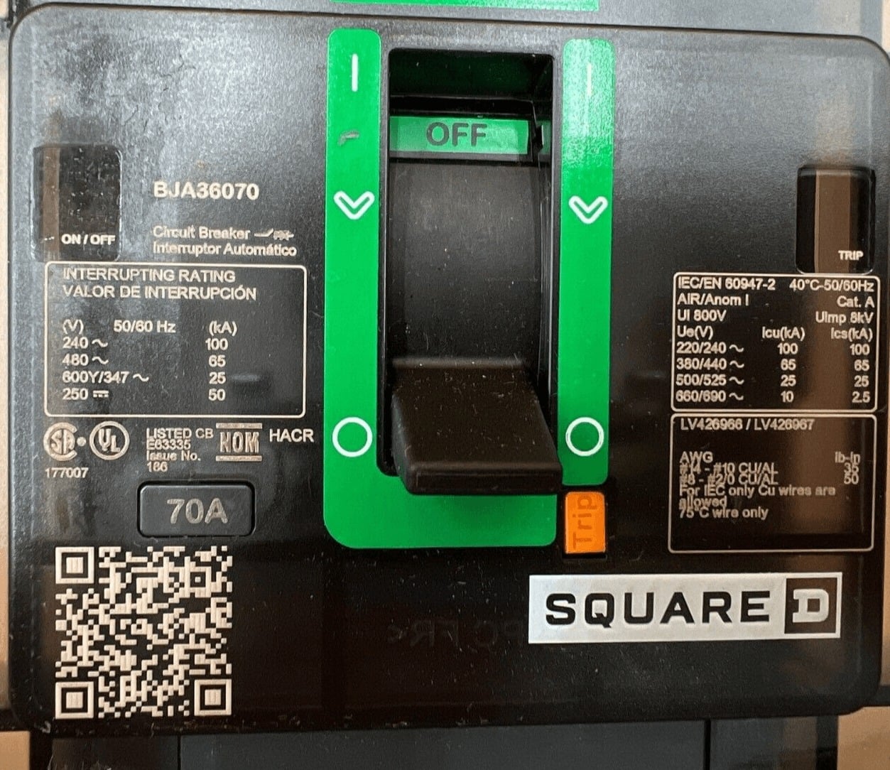 70 Amps, Square D #BJA36070, I-Line Circuit Breaker, 3-Pole, 600 Volts, NEW - Image 4