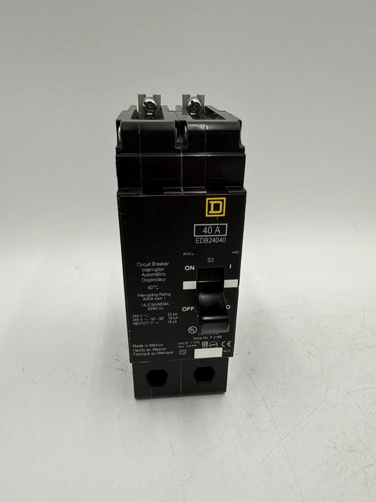 40 Amps, Square D #EDB24040, Circuit Breaker, 2-Pole, 480 Volts, Bolt-On, NEW - Image 2