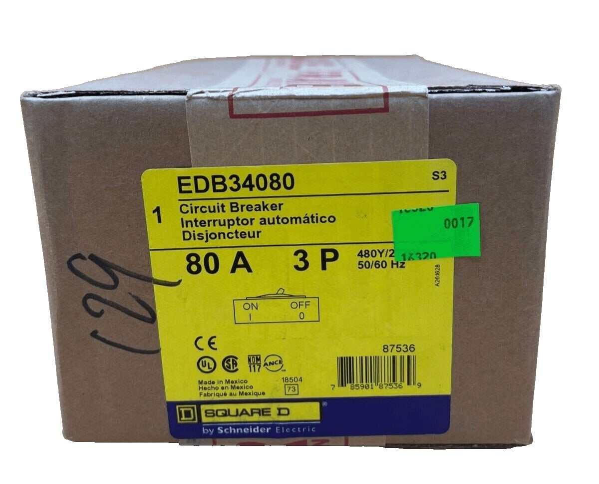 80 Amps, Square D #EDB34080, Circuit Breaker, 3-Pole, 480 Volts, NEW - Image 1