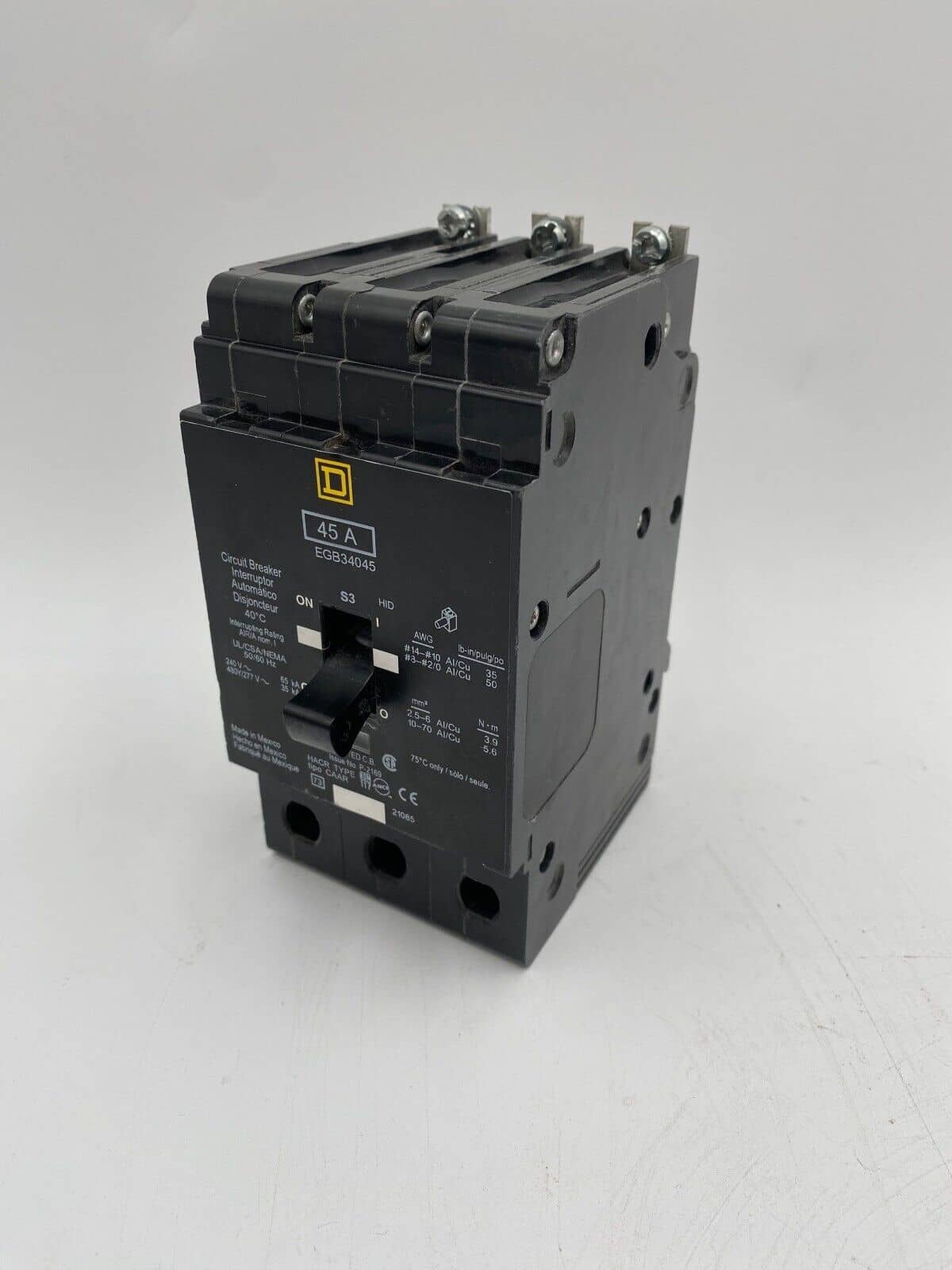 45 Amps, Square D #EGB34045, Circuit Breaker, 3-Pole, 480/277 Volts, Bolt-On - Image 1