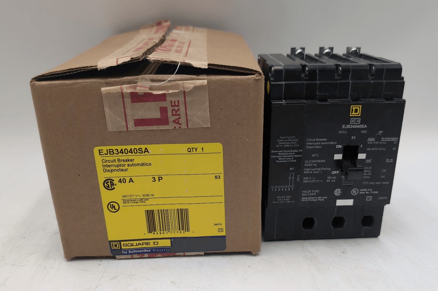 40 Amps, Square D #EJB34040SA, I-Line Circuit Breaker, 3-Pole, 240 Volts, NEW - Image 1