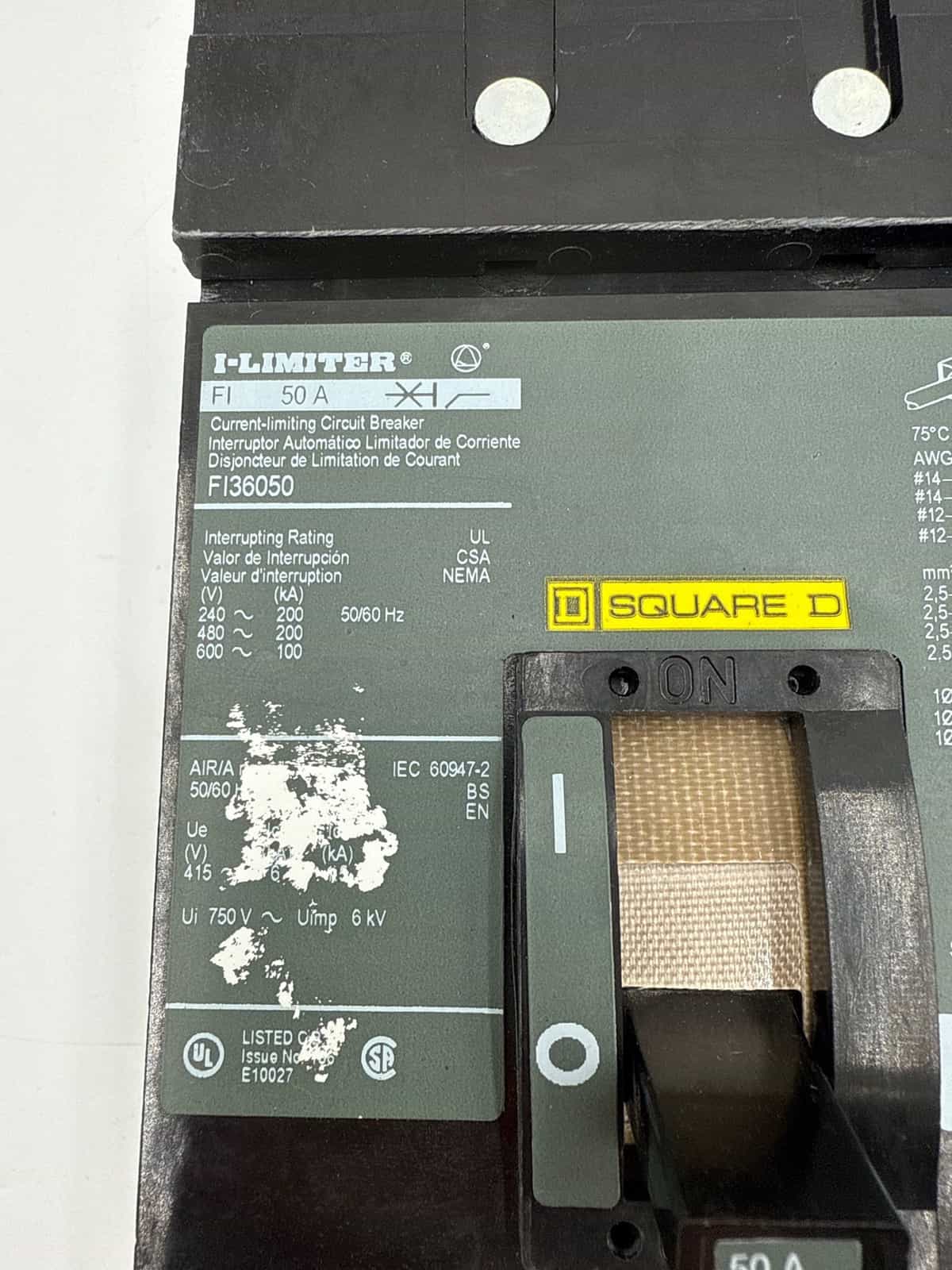 50 Amps, Square D #FI36050, I-Line Circuit Breaker, 3-Pole, 600 Volts - Image 2