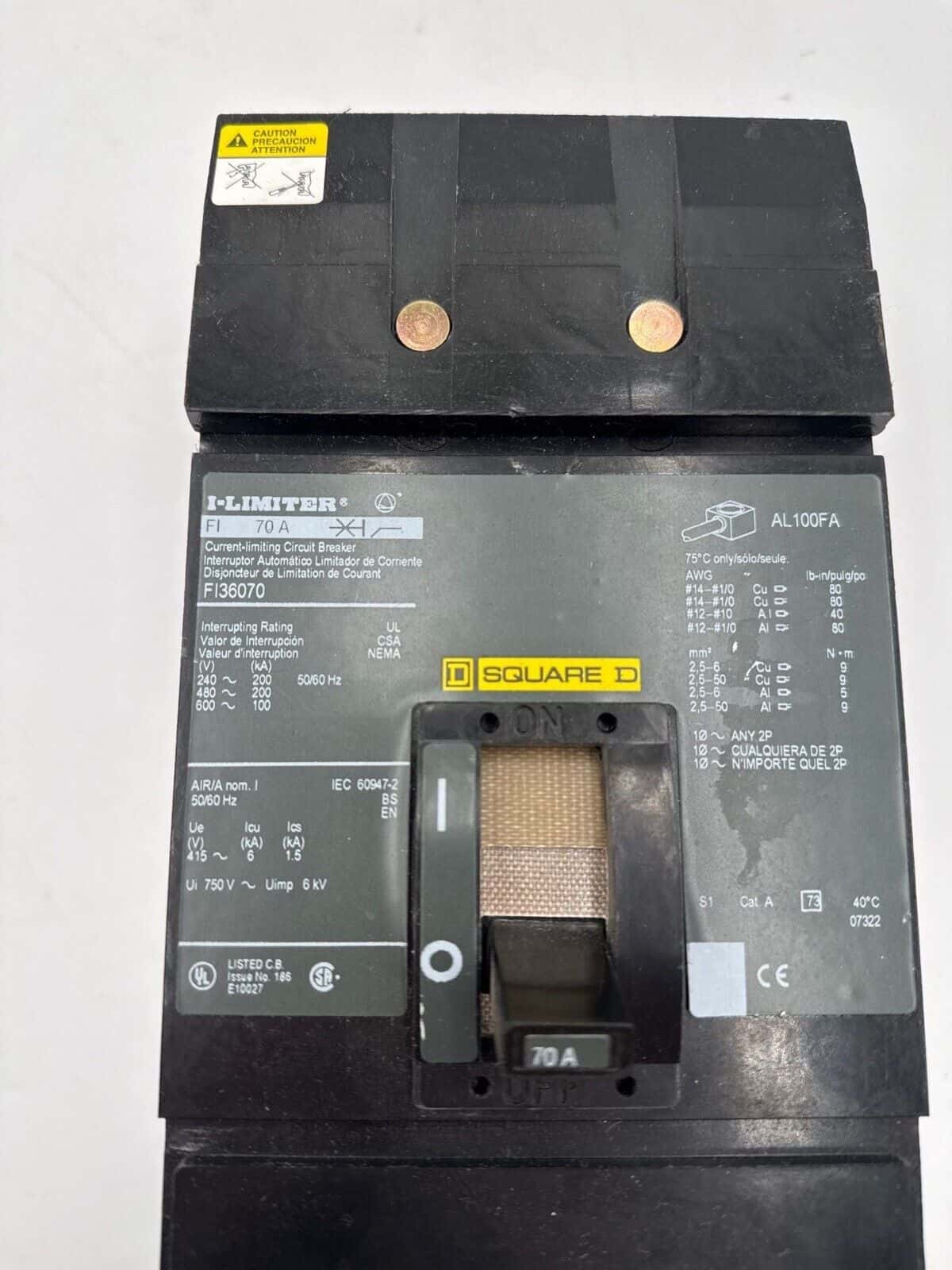 70 Amps, Square D #FI36070, I-Line Circuit Breaker, 3-Pole, 600 Volts - Image 2