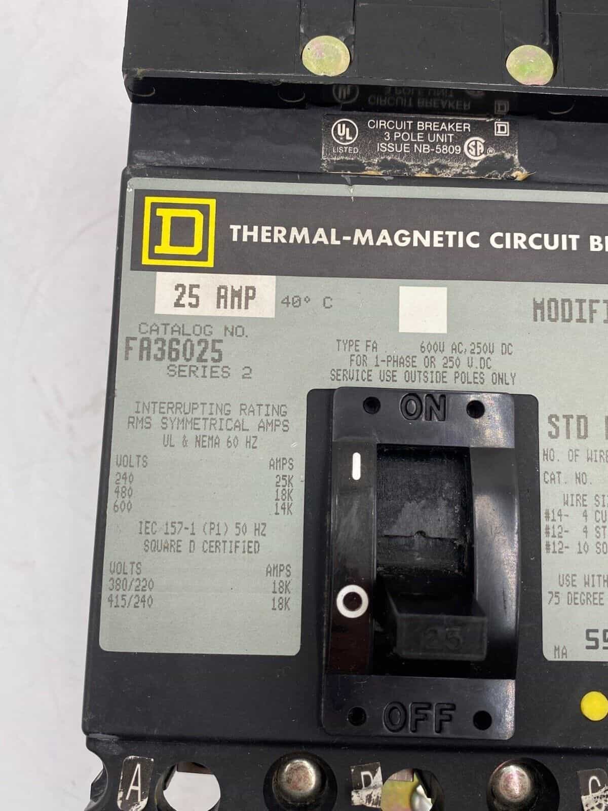 25 Amps, Square D #FA36025, I-Line Circuit Breaker, 3-Pole, 600 Volts - Image 3