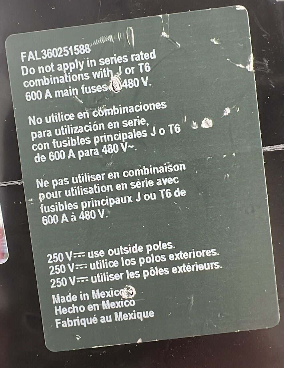 25 Amps, Square D #FAL36025188, Circuit Breaker, 3-Pole, 600 Volts - Image 4