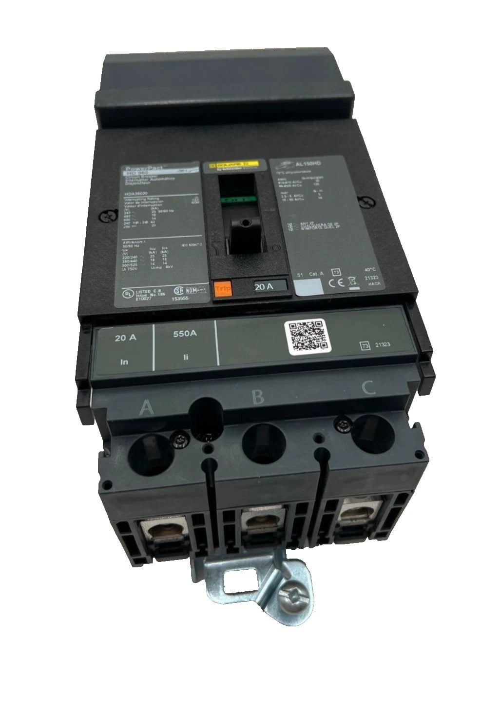 20 Amps, Square D #HDA36020, I-Line Circuit Breaker, 3-Pole, 600 Volts, NEW - Image 1
