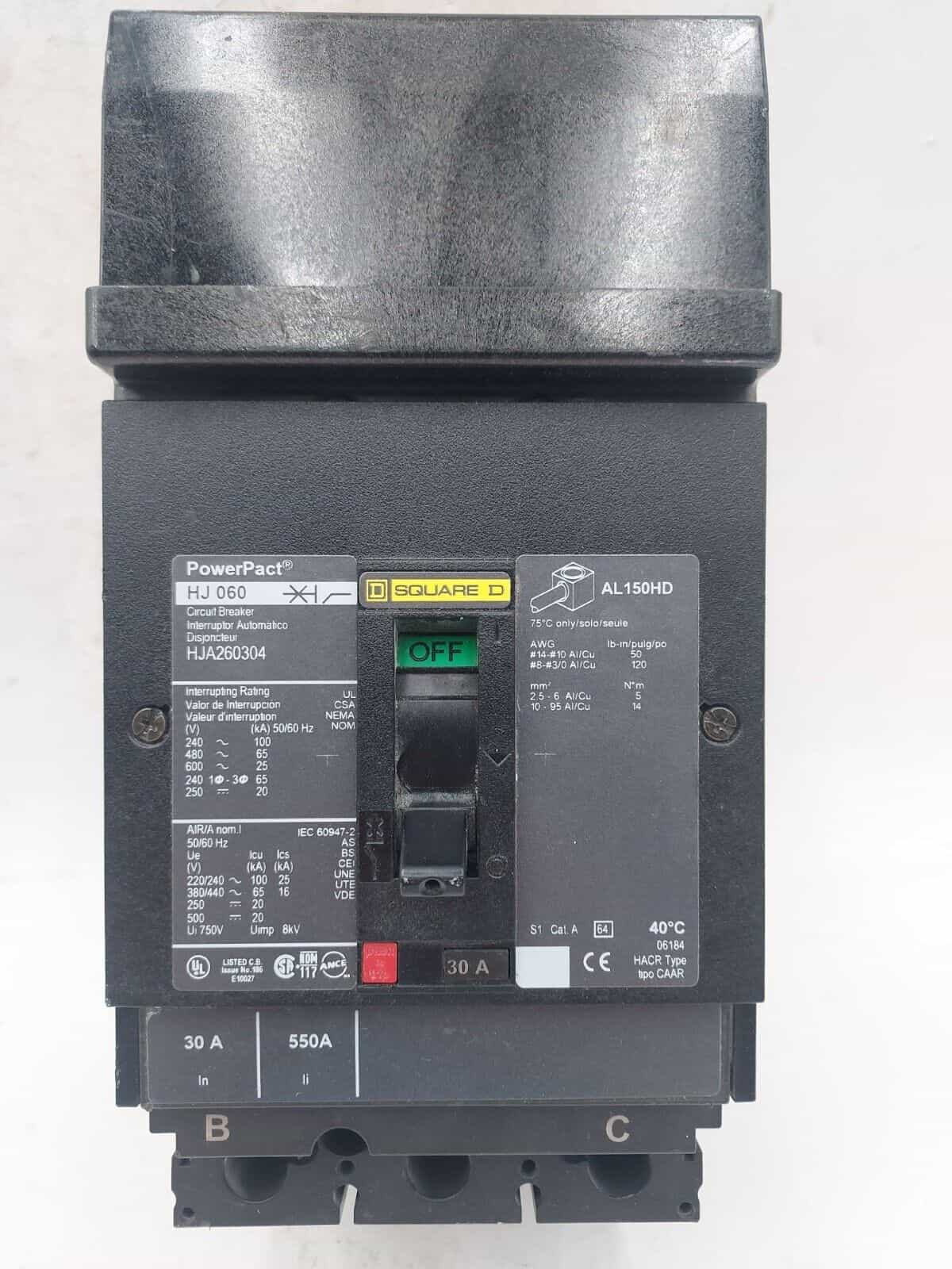30 Amps, Square D #HJA260304, I-Line Circuit Breaker, 2-Pole, 600 Volts - Image 1