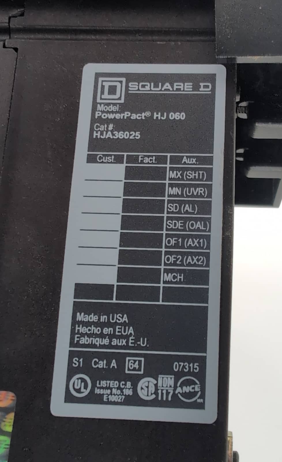 25 Amps, Square D #HJA36025, PowerPact I-Line Circuit Breaker, 3-Pole, 600 Volts - Image 4