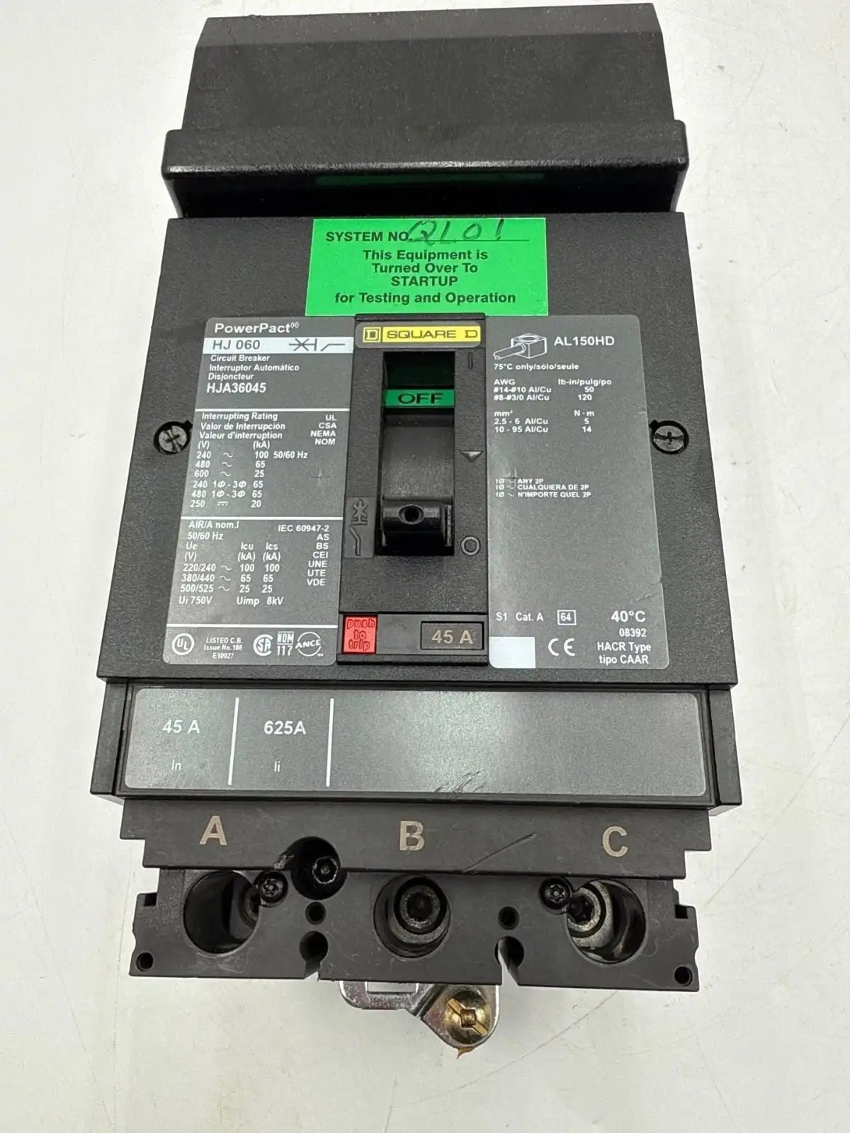 45 Amps, Square D #HJA36045, I-Line Circuit Breaker, 3-Pole, 600 Volts - Image 3