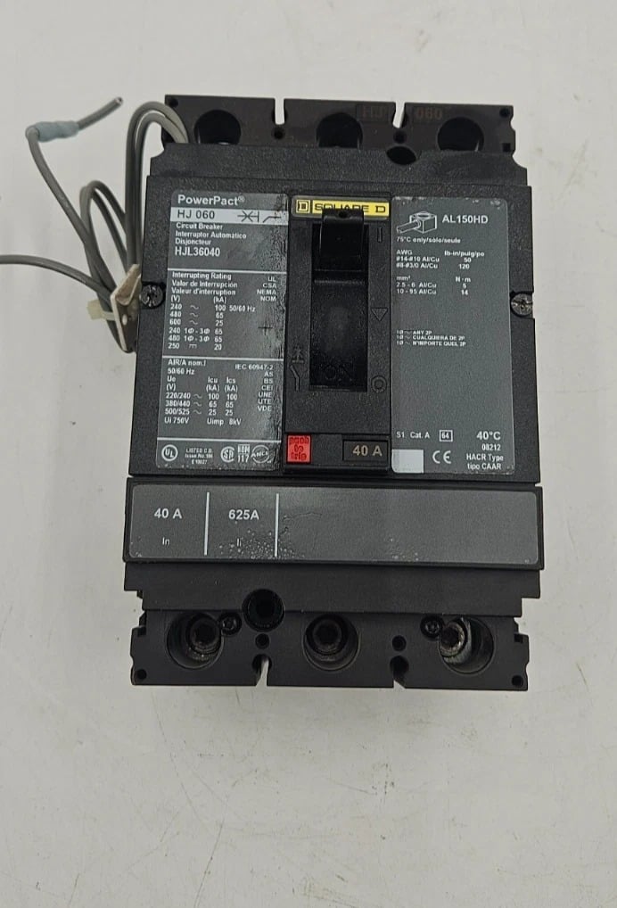 40 Amps, Square D #HJL36040, PowerPact Circuit Breaker, 3-Pole, 600 Volts - Image 1