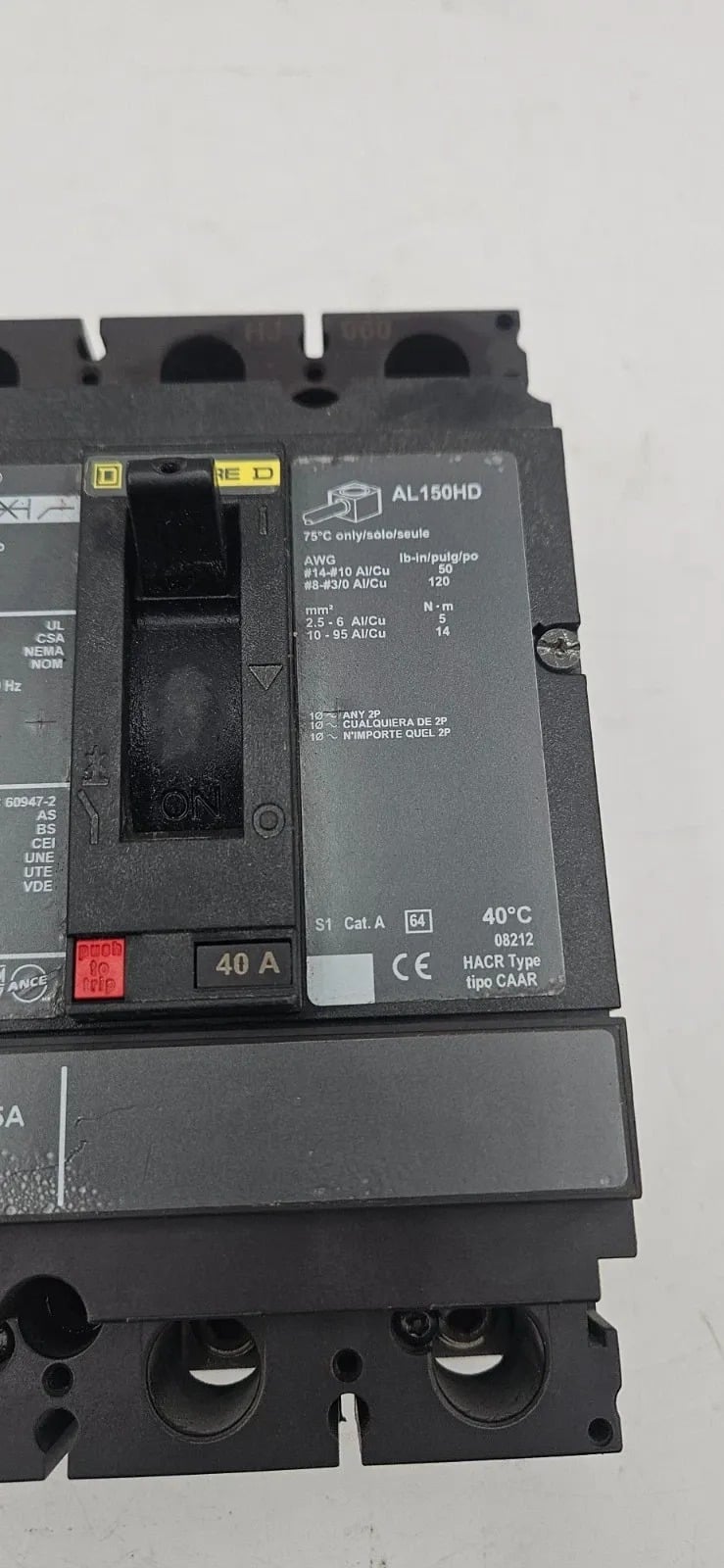 40 Amps, Square D #HJL36040, PowerPact Circuit Breaker, 3-Pole, 600 Volts - Image 3