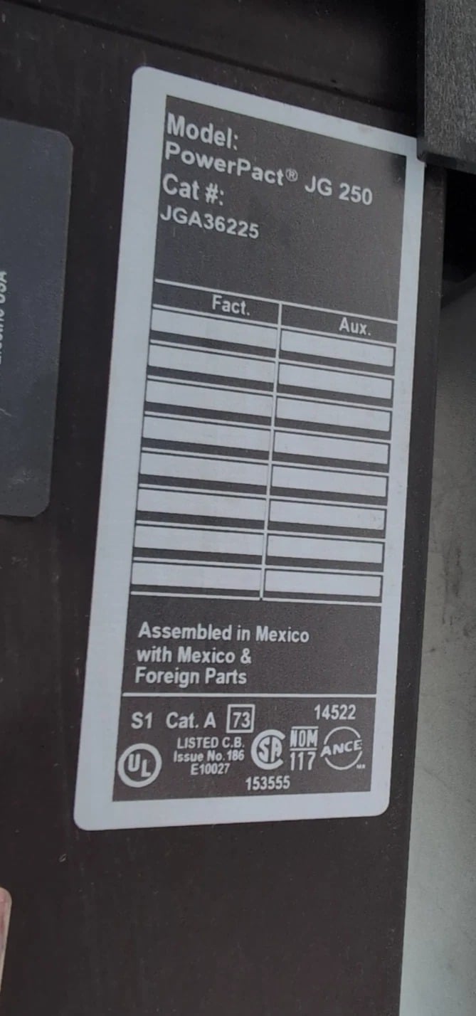 225 Amps, Square D #JGA36225, Circuit Breaker, 3-Pole, 600 Volts, NEW - Image 5