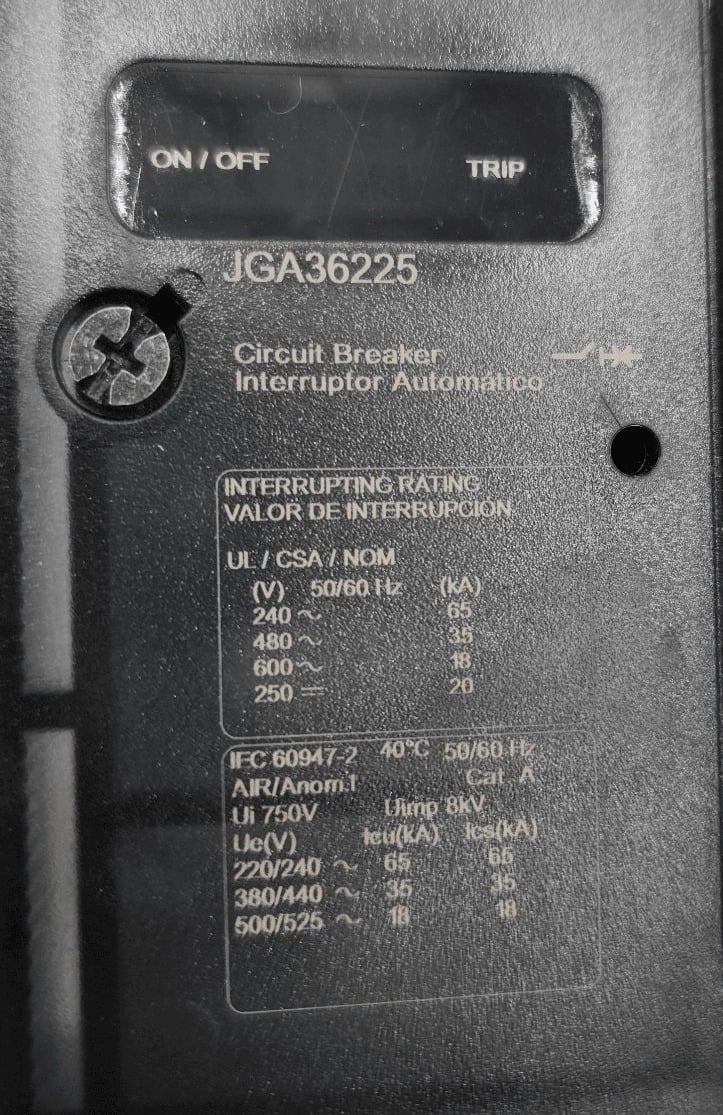 225 Amps, Square D #JGA36225, Circuit Breaker, 3-Pole, 600 Volts - Image 3