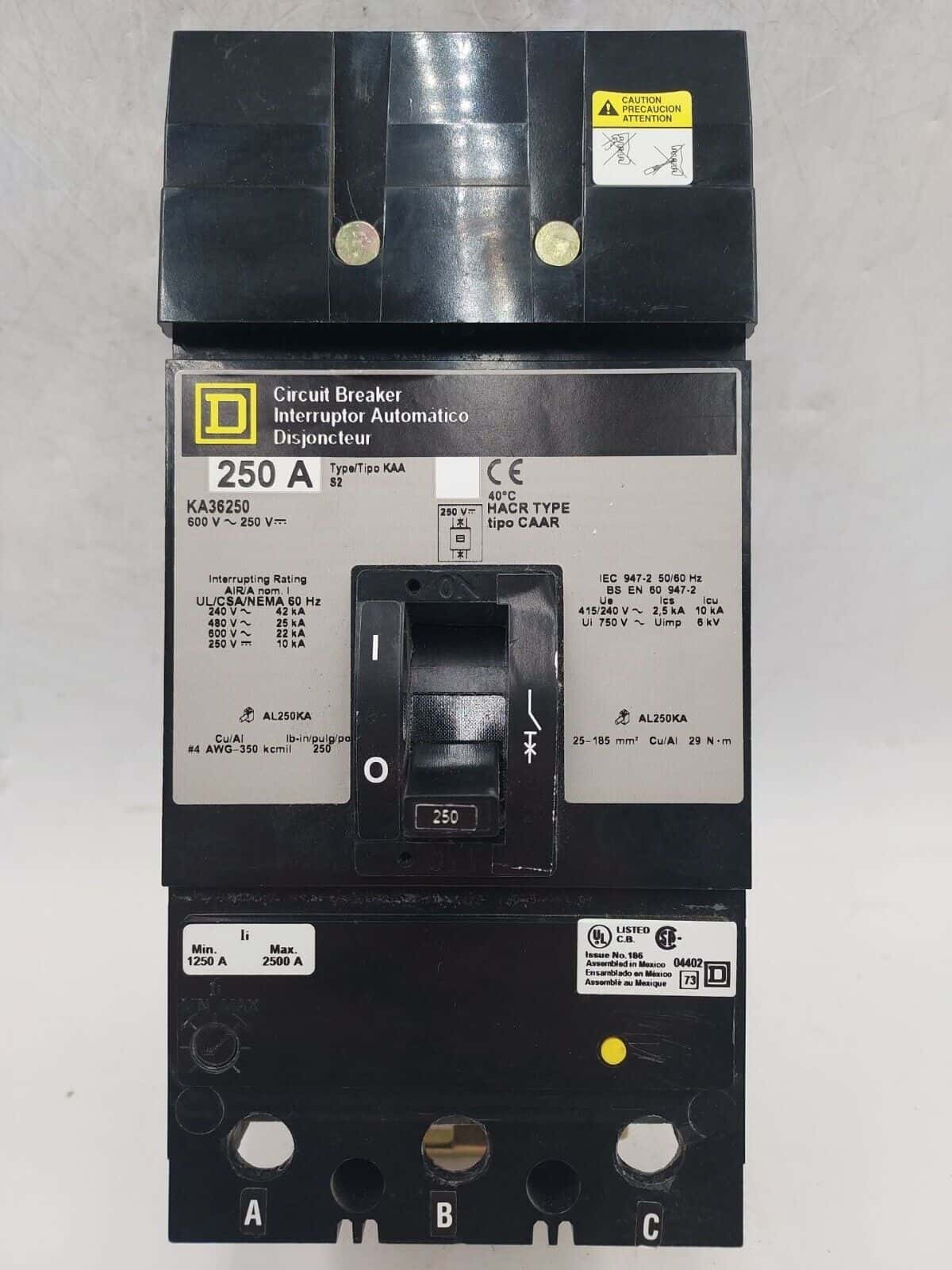 250 Amps, Square D #KA36250, I-Line Circuit Breaker, 3-Pole, 600 Volts, NEW - Image 1