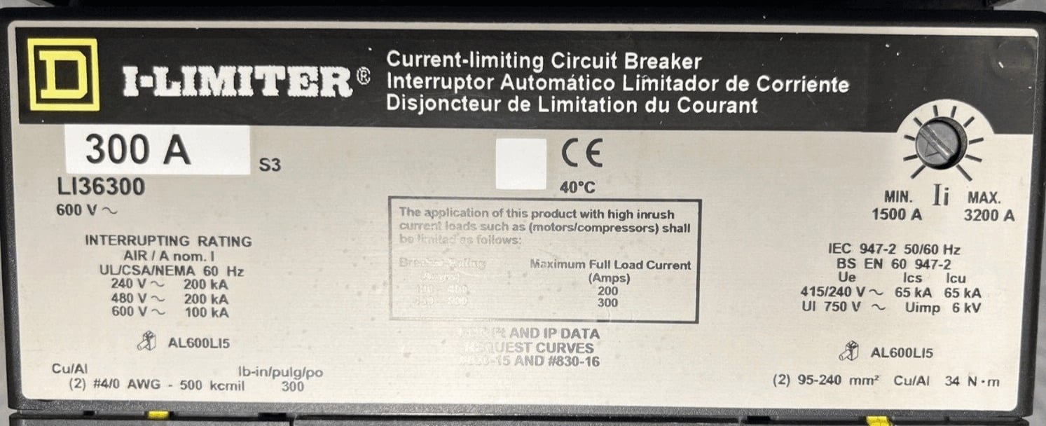 300 Amps, Square D #LI36300, I-Line Circuit Breaker, 3-Pole, 600 Volts - Image 2