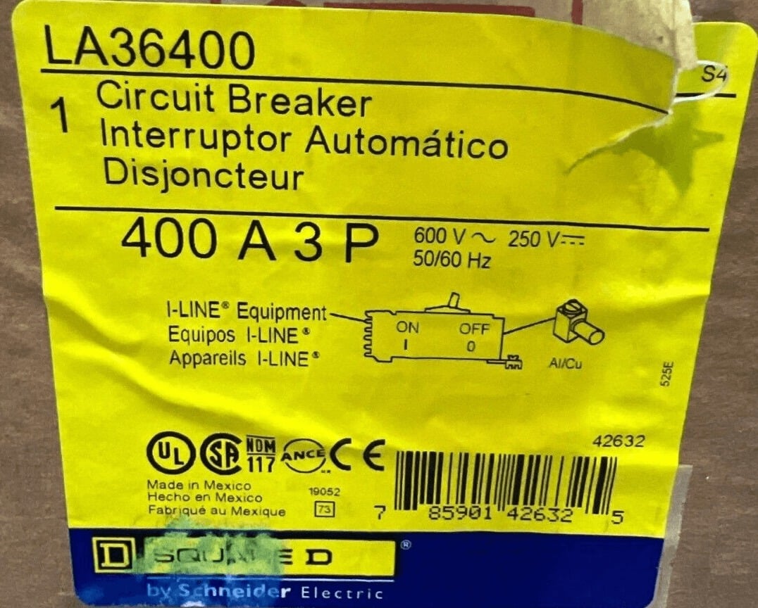 400 Amps, Square D #LA36400, I-Line Circuit Breaker, 3-Pole, 600 Volts, NEW - Image 2