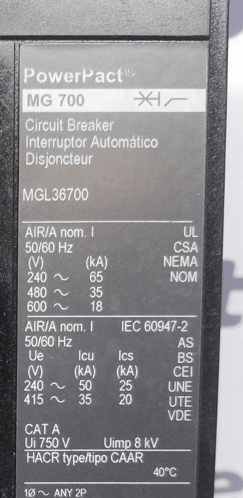 700 Amps, Square D #MGL36700, Circuit Breaker, 3-Pole, 600 Volts, Bolt-On - Image 2