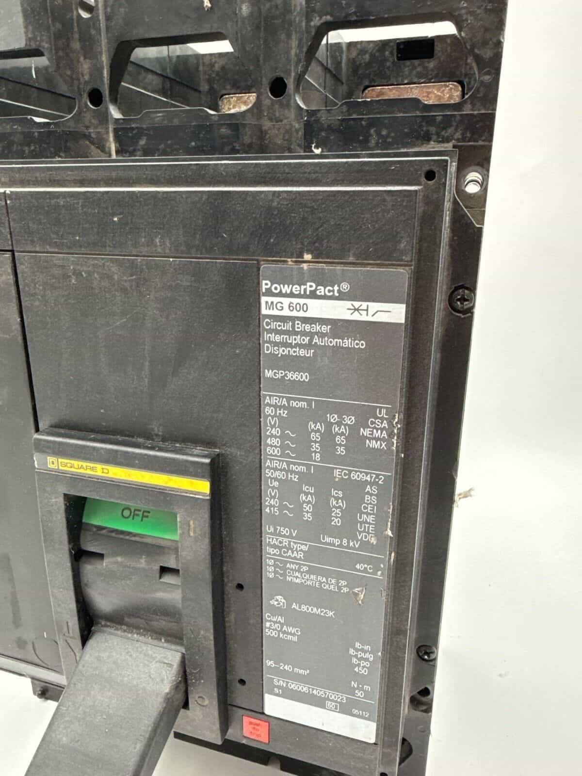 600 Amps, Square D #MGP36600, Circuit Breaker, 3-Pole, 600 Volts - Image 2