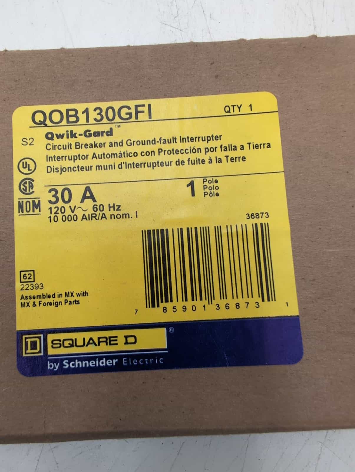 30 Amps, Square D #QOB130GFI, Circuit Breaker, 1-Pole, 120 Volts, NEW - Image 3