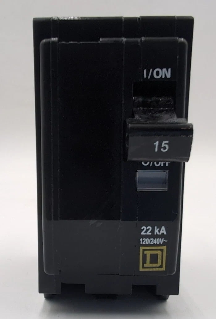 15 Amps, Square D #QOB215VH, Circuit Breaker, 2-Pole, 240 Volts, 22kA, Bolt-On, NEW - Image 1