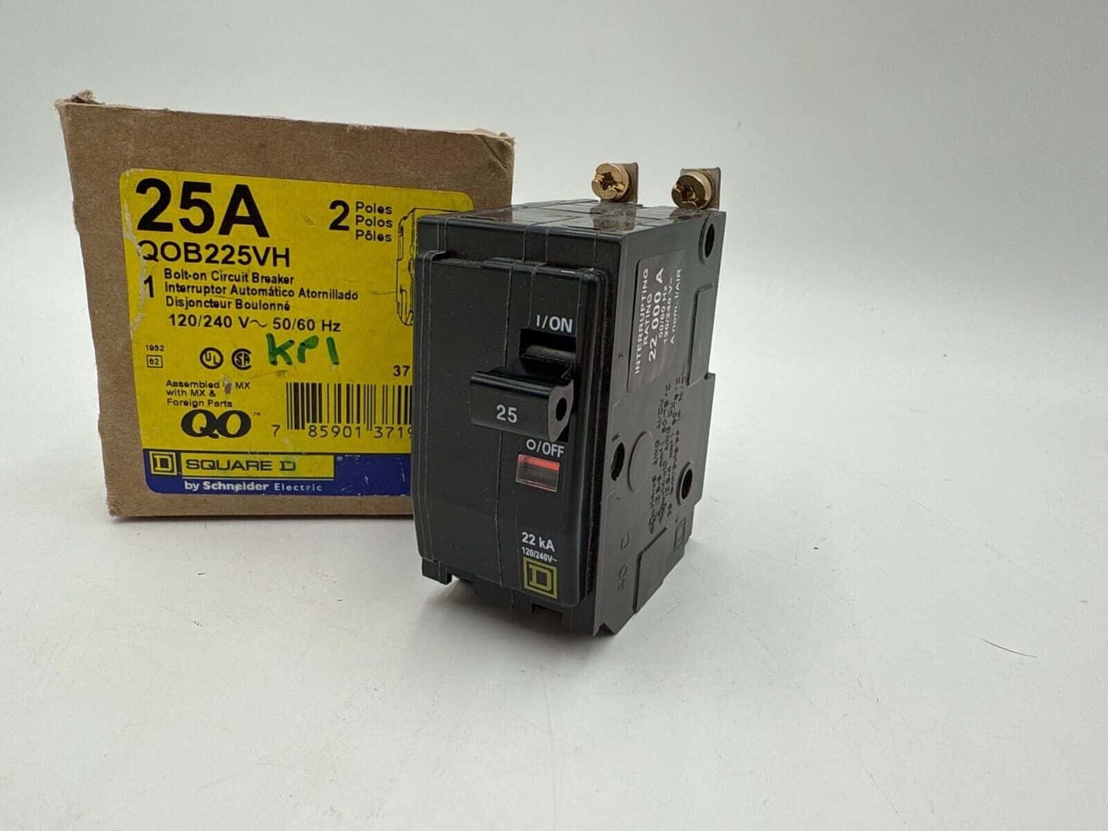 25 Amps, Square D #QOB225VH, Circuit Breaker, 2-Pole, 240 Volts, 22kA, Bolt-On, NEW - Image 2