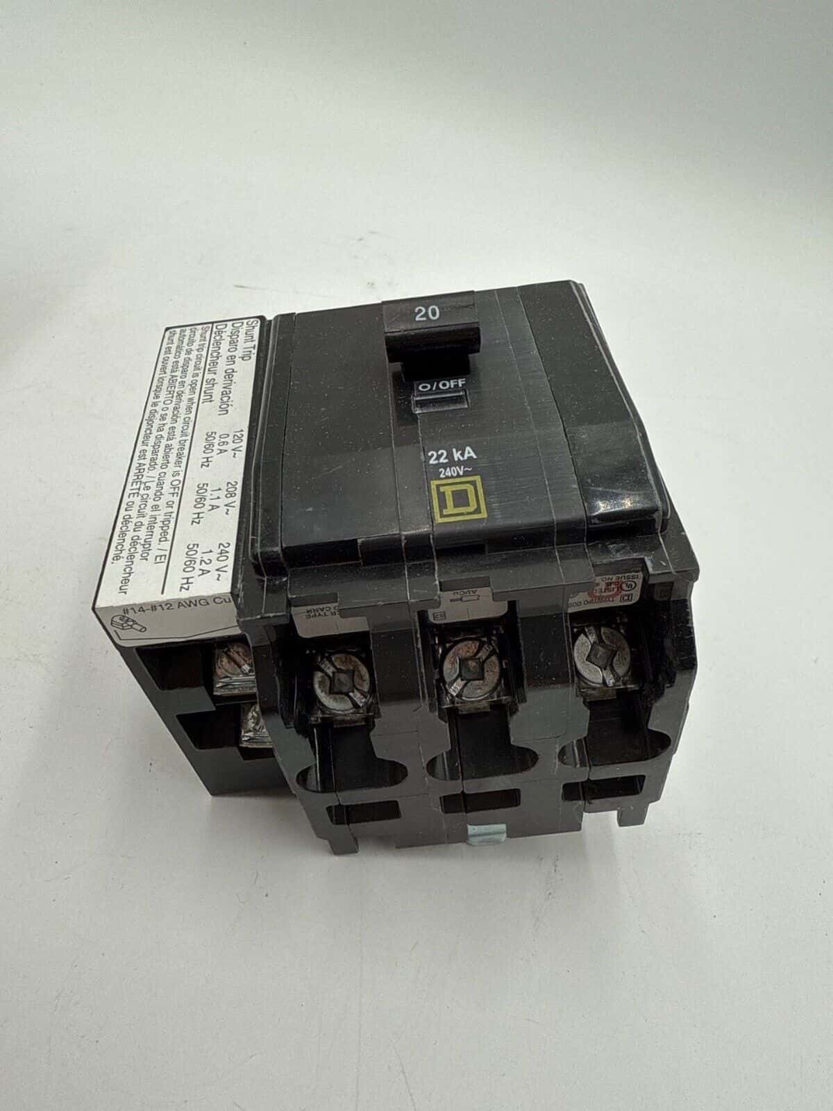 20 Amps, Square D #QOB320VH1021, Circuit Breaker, 3-Pole, 240 Volts, Shunt Trip, 22kA, Bolt-On, NEW - Image 4