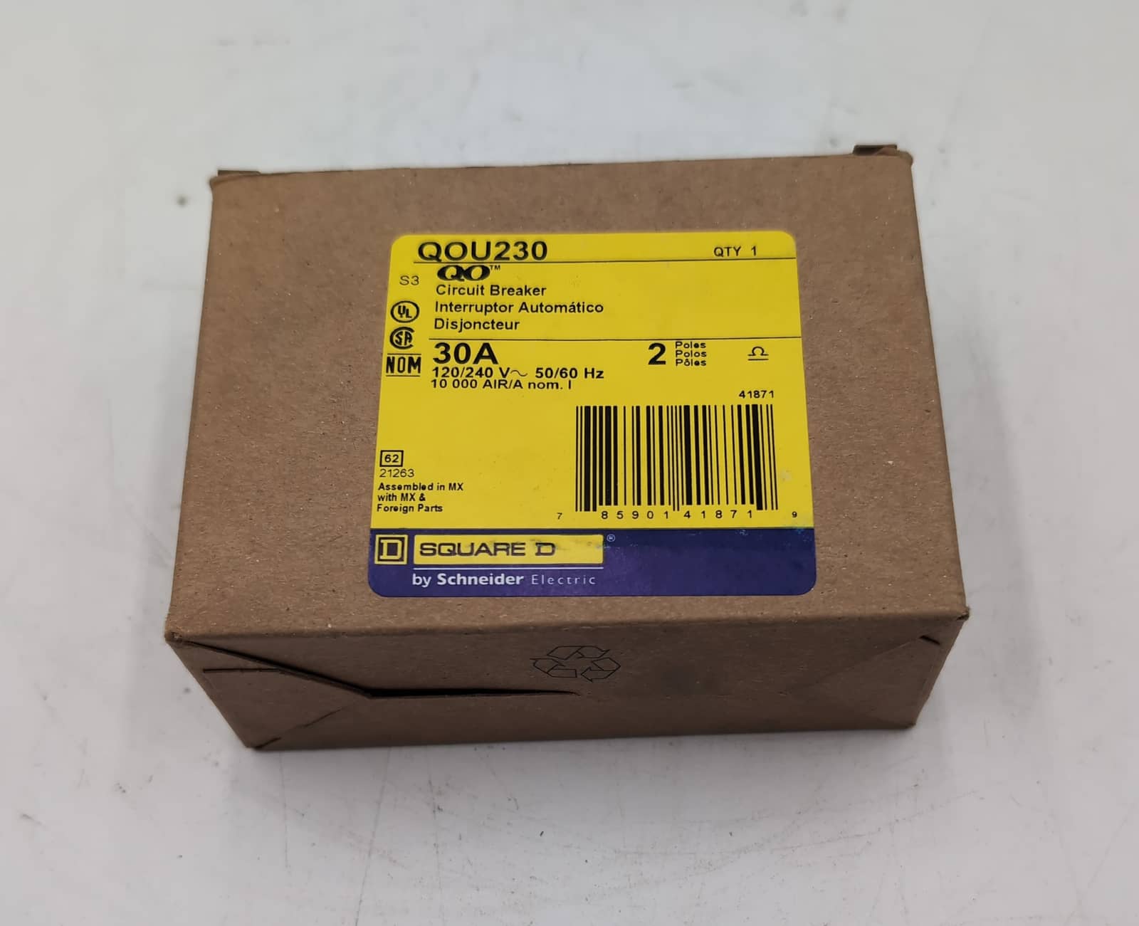 30 Amps, Square D #QOU230, Miniature Circuit Breaker, 2-Pole, 240/120 Volts, 10kA, Bolt-On, NEW - Image 4