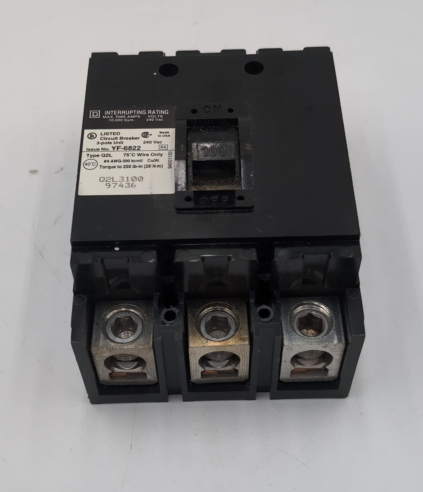 100 Amps, Square D #Q2L3100, Circuit Breaker, 3-Pole, 240 Volts, 10kA - Image 4