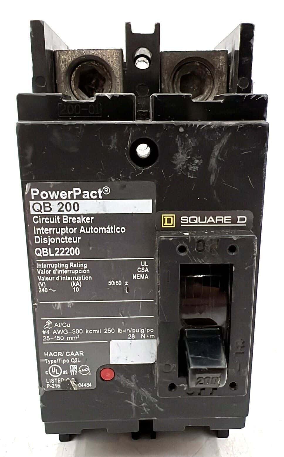 200 Amps, Square D #QBL22200, PowerPact Circuit Breaker, 2-Pole, 240 Volts, Bolt-On - Image 1