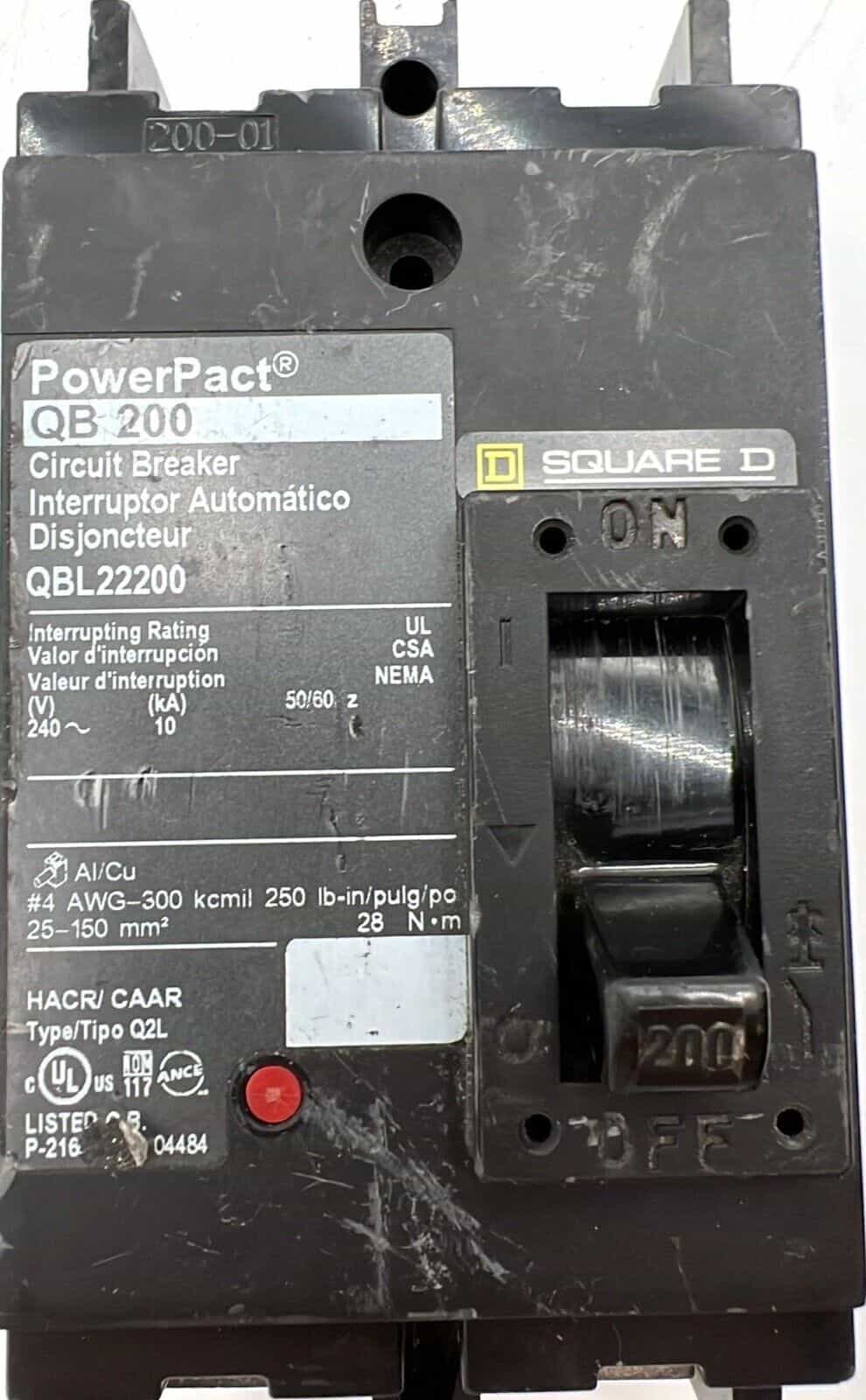 200 Amps, Square D #QBL22200, PowerPact Circuit Breaker, 2-Pole, 240 Volts, Bolt-On - Image 2