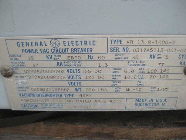 3800 Amps, General Electric, VB 13.8-1000-3 - Image 2
