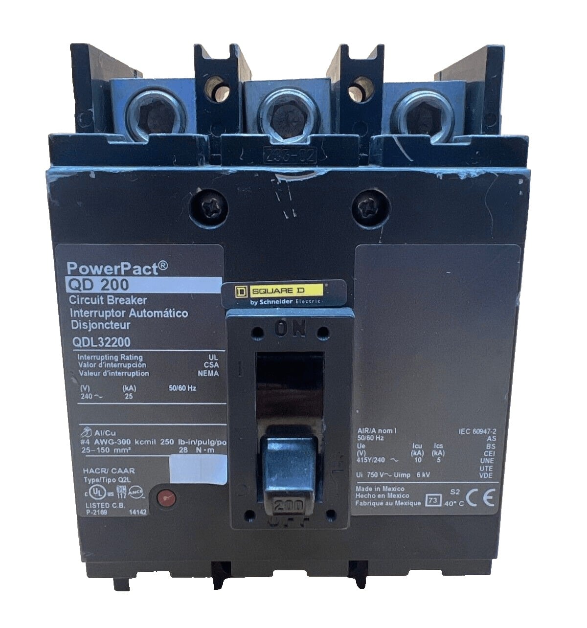 200 Amps, Square D #QDL32200, Circuit Breaker, 3-Pole, 240 Volts, Bolt-On - Image 1