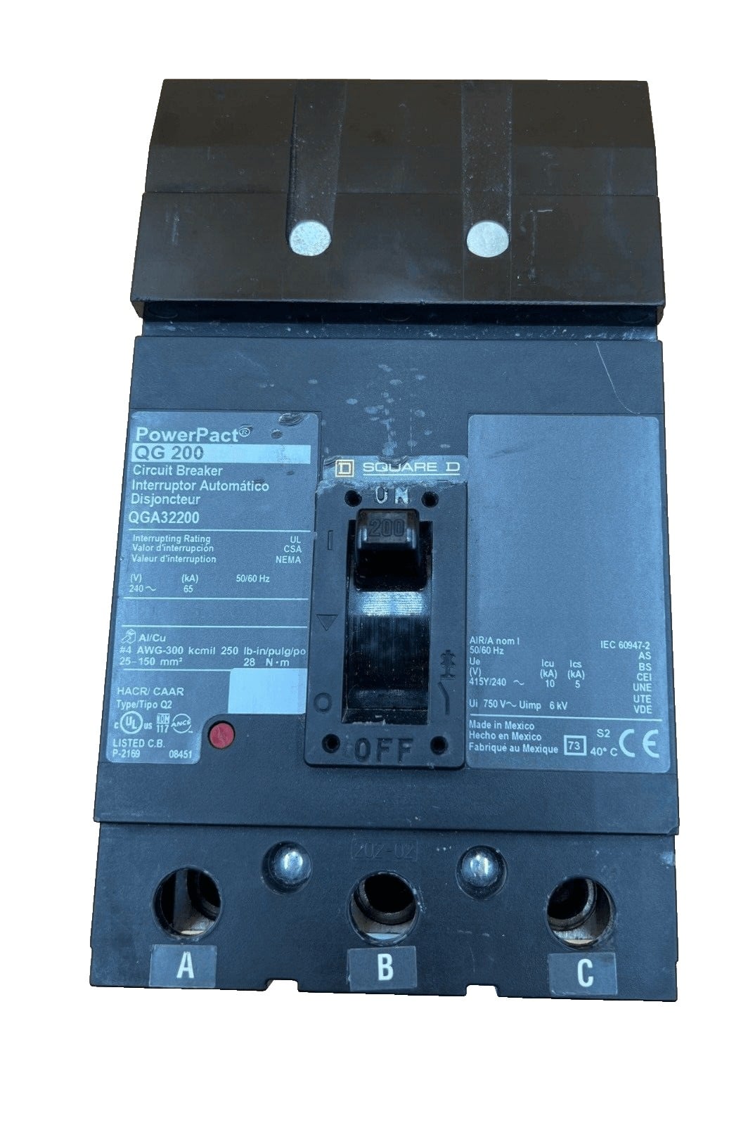 200 Amps, Square D #QGA32200, I-Line Circuit Breaker, 3-Pole, 240 Volts - Image 1