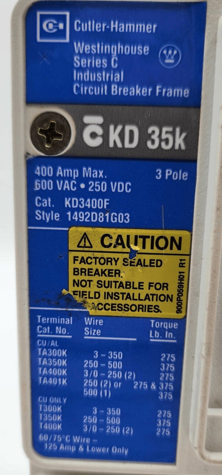400 Amps, Westinghouse #KD3350, Circuit Breaker, 3-Pole, 600 Volts - Image 2