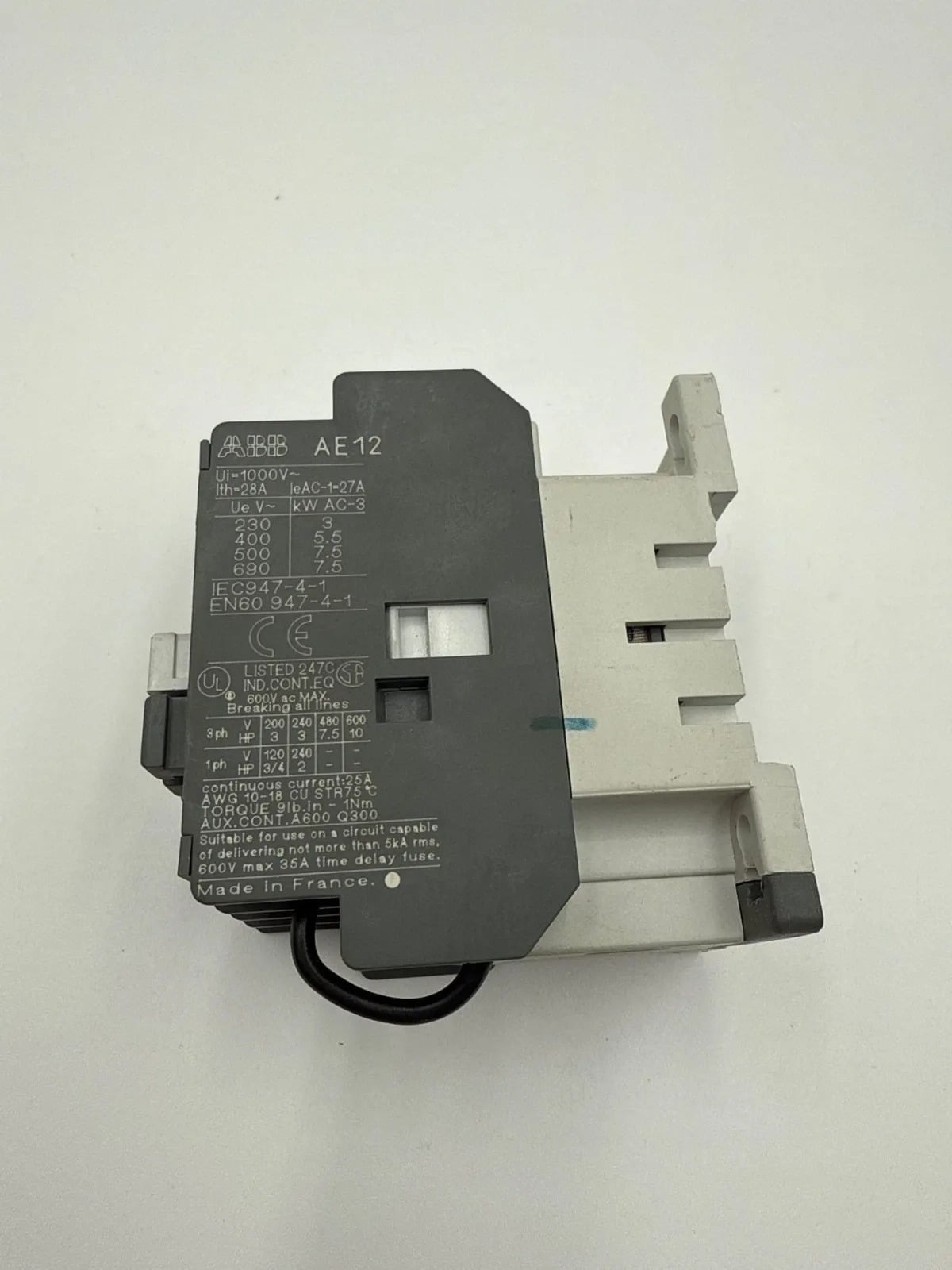 25 Amp. ABB #AE12-30-00, Contactor, 3-Pole, 600 Volts, 3PH, 10 HP Coil, 24VDC DIN Rail Mount - Image 4