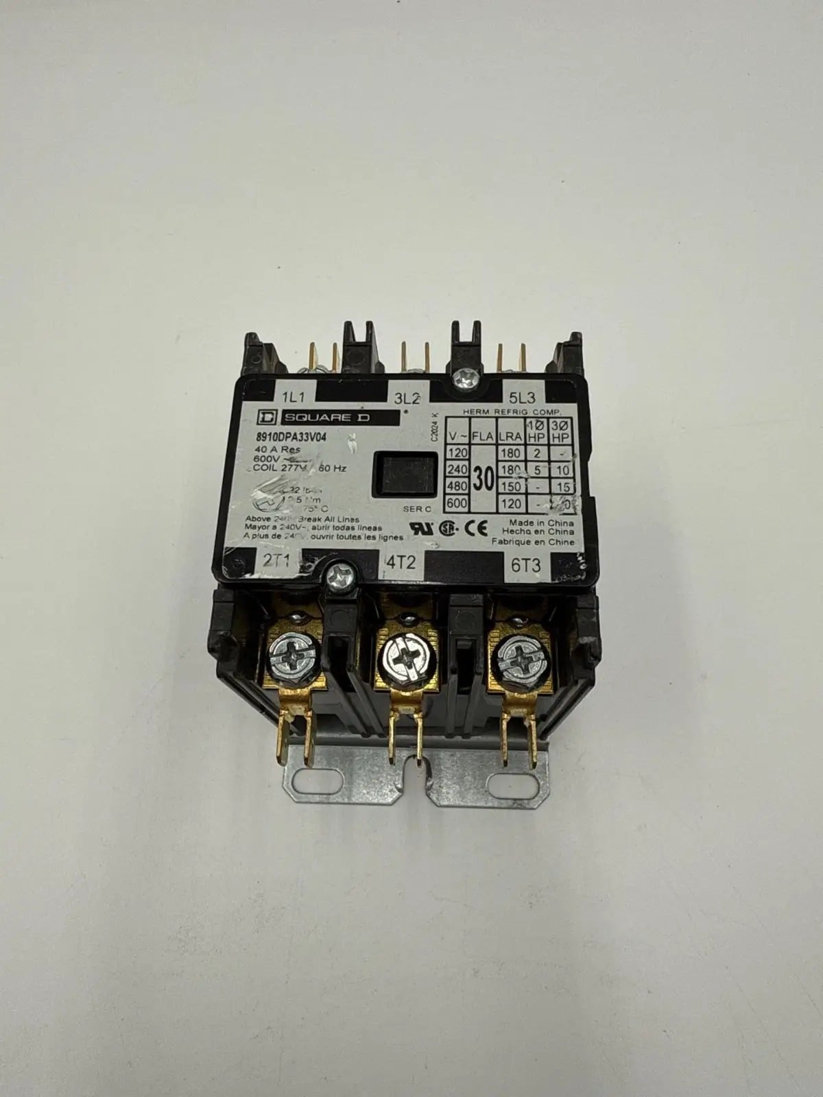 40 Amp. Square D #8910DPA33V04, Definite Purpose Contactor, 3-Pole, 600 Volts, 277 Volts Coil, 3PH, 20 HP - Image 2