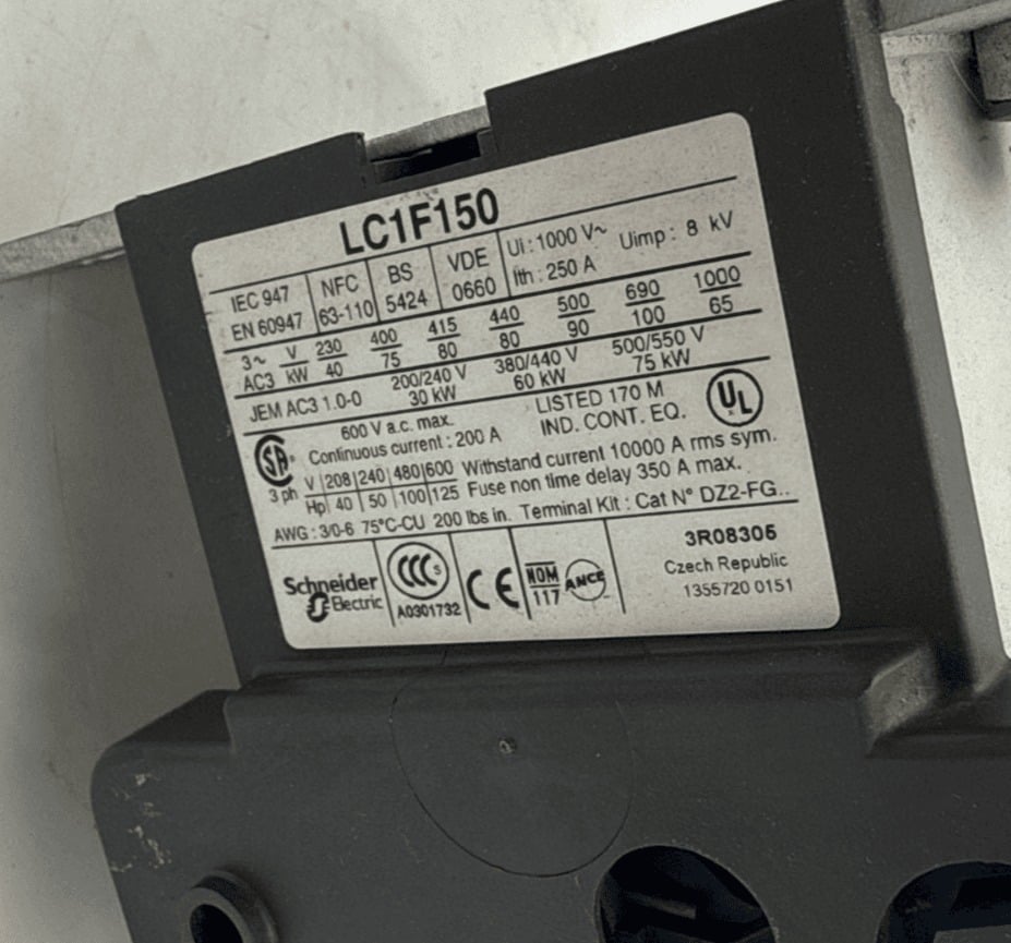 150 Amp. Telemecanique #LC1F150, Contactor, 3-Pole, 440 Volts, 3PH, 127 Volts Coil, 40-400 Hz., LX9FF127 - Image 9