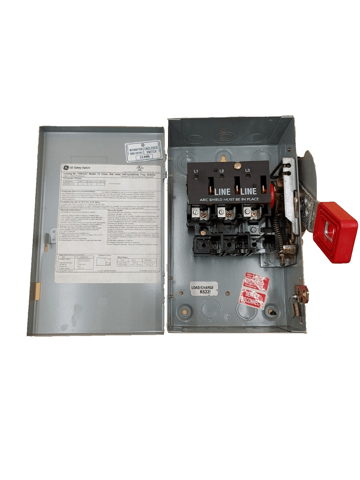 30 Amp. General Electric #THN3321, Non-Fusible Safety Switch, 3-Pole ...