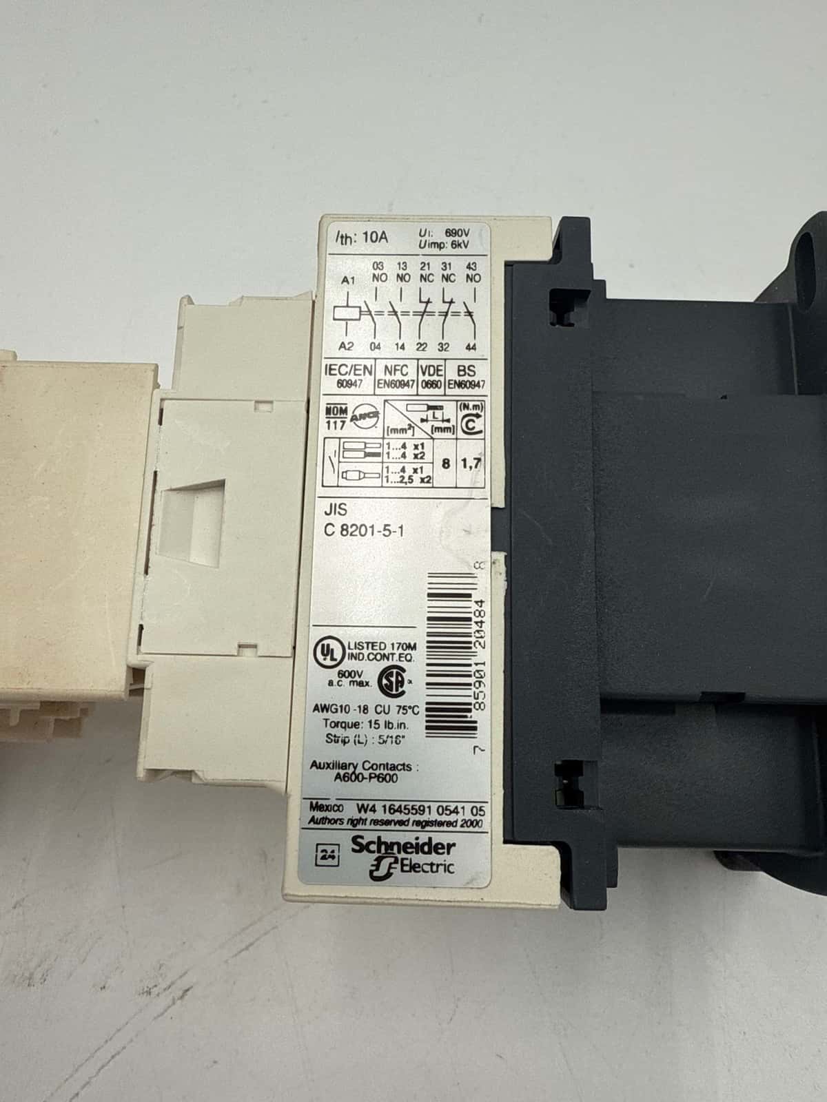 Telemecanique #CAD32G7, Contactor, 10 Amp, 600 Volts, 3-Pole, 120 Volts Coil, Time Delay Relay LADT2 - Image 2
