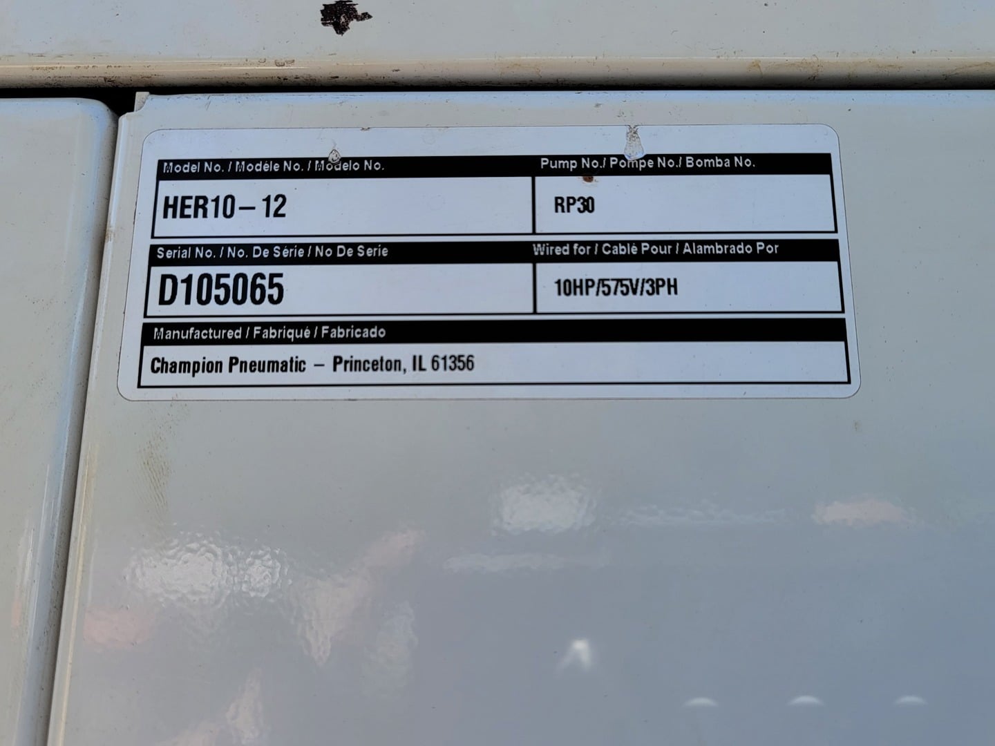 34.1 cfm, 175 psi, Gardner Denver #HER10-12, Two-Stage Reciprocating Air Compressor, 10 HP, 575 Volts, 120 - Image 2